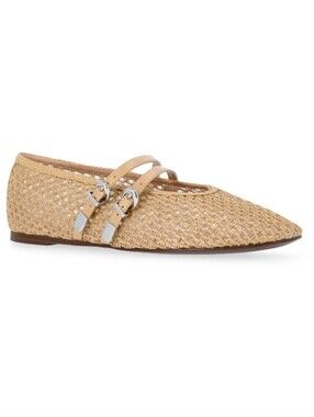 Womens Woven Ballet Flats with Dual Buckles